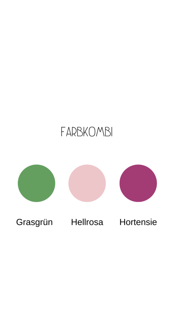 Farbkombination Grasgrün, Hellrosa, Hortensie